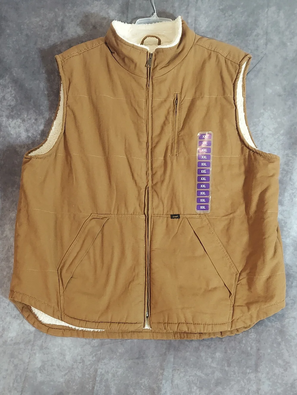 NWT Lee Men's 2X Tan Faux-Sherpa-Lined Workwear Vest Durable Canvas